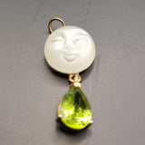 Antique Cabochon Man in the Moon Face, Peridot Tear Drop Pendant.