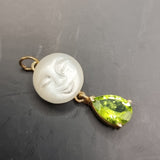 Antique Cabochon Man in the Moon Face, Peridot Tear Drop Pendant.