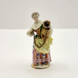 Antique 19th Century Meissen Scent Bottle of Lady Holding a Dog or Pug