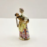 Antique 19th Century Meissen Scent Bottle of Lady Holding a Dog or Pug