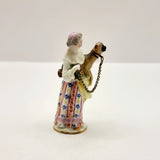 Antique 19th Century Meissen Scent Bottle of Lady Holding a Dog or Pug
