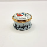 Bilston and battersea enamels, Halcyon Days' 1977 Christmas Box. Enamel Pillbox.