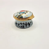 Bilston and battersea enamels, Halcyon Days' 1977 Christmas Box. Enamel Pillbox.