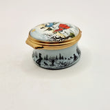 Bilston and battersea enamels, Halcyon Days' 1977 Christmas Box. Enamel Pillbox.