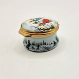 Bilston and battersea enamels, Halcyon Days' 1977 Christmas Box. Enamel Pillbox.