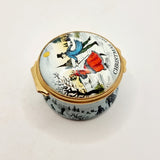Bilston and battersea enamels, Halcyon Days' 1977 Christmas Box. Enamel Pillbox.