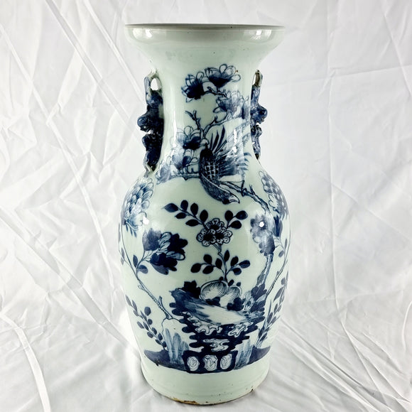 Large Antique Chinese Qing Dynasty Blue and White Vase 19th Century
