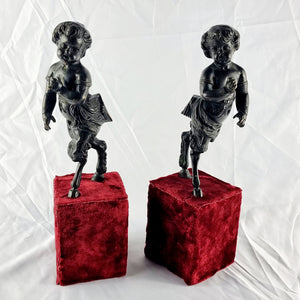 Antique Bronze Pair of Child Fawns French 19th Century
