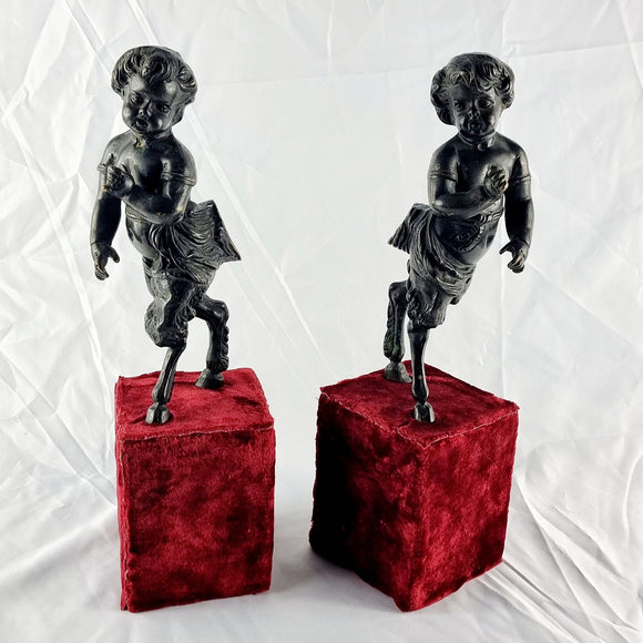 Antique Bronze Pair of Child Fawns French 19th Century