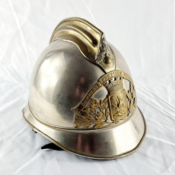 Antique Sapeurs Pompiers French Firefighter Helmet Brass and Nickel Plated.