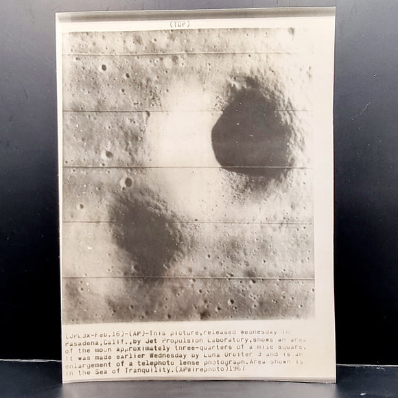 Vintage Luna Orbiter 3 Black and White Photograph of the Moon