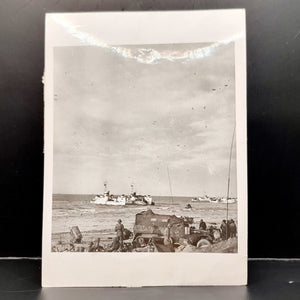 Vintage Photograph of WWII British Troops Landing on Normandy Beaches