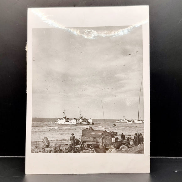 Vintage Photograph of WWII British Troops Landing on Normandy Beaches