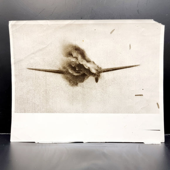 WWII Vintage Photograph of German Plane in Flames by Air Ministry