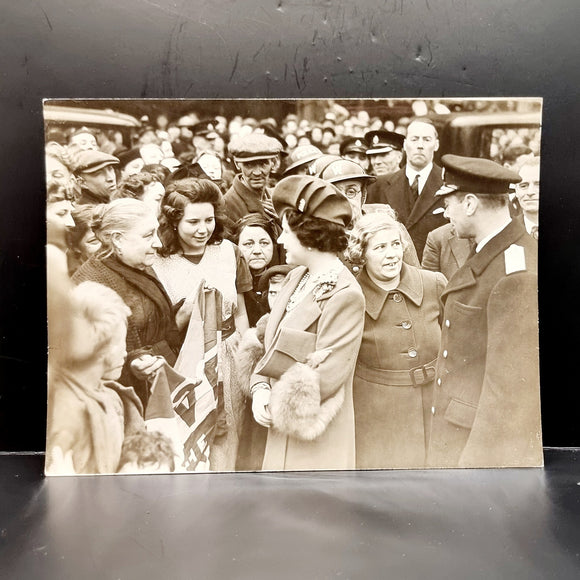 Vintage WWII Royal Photograph of King George and Queen Mother Elizabeth Greeting Londoners