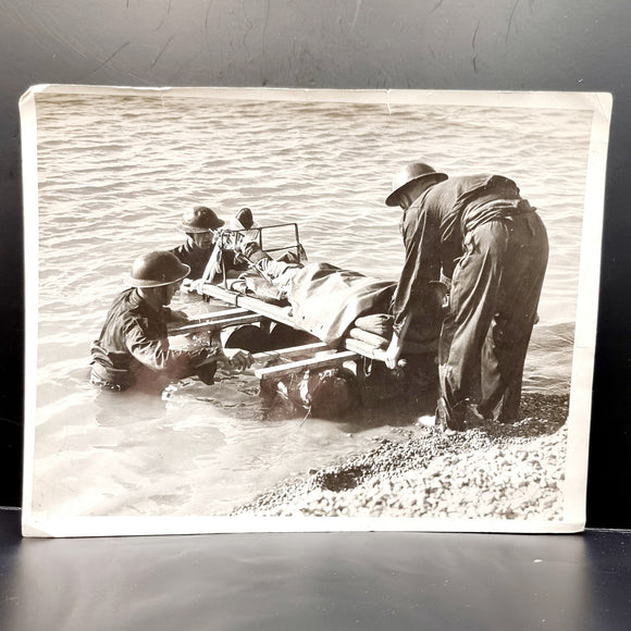 WWII Vintage Photograph of Soldiers Helping the Wounded Across a River.