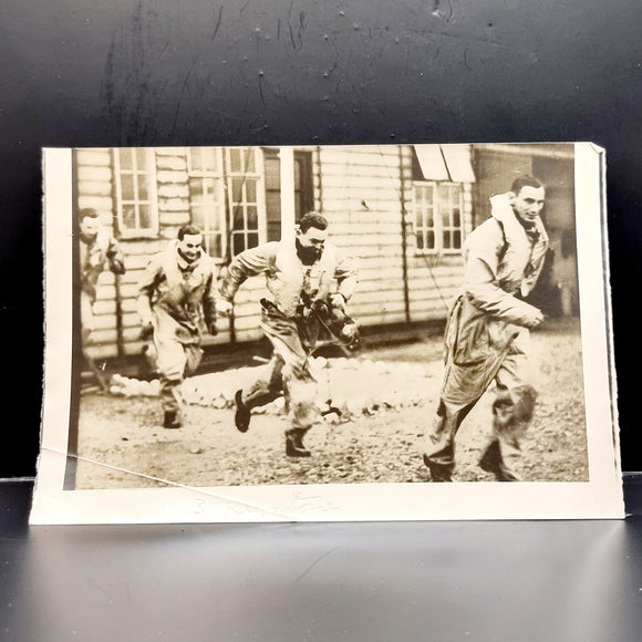 WWII Vintage Photograph of RAF and Czech Pilots Running to their Aircraft