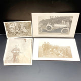 Four Vintage Photographs of Military Personnel with Bike and Car. One being a Postcard