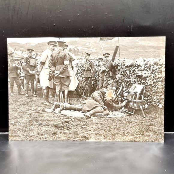Vintage WWI Photograph of Troops Using Radio with Officers Meeting