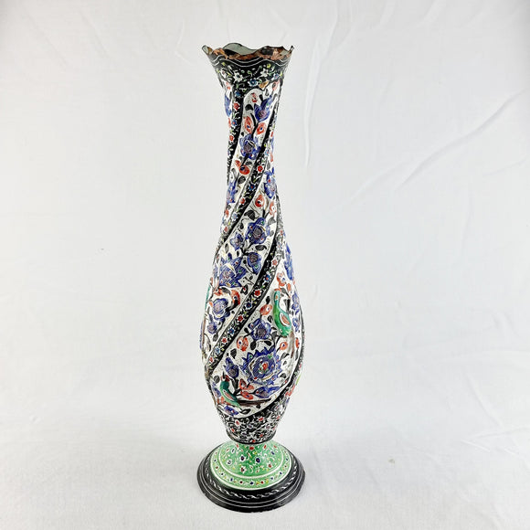 Antique Middle Eastern Enamel Multicoloured Vase on Copper