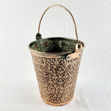 Antique Kashmiri Repousse Floral Design Copper Bucket