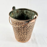 Antique Kashmiri Repousse Floral Design Copper Bucket