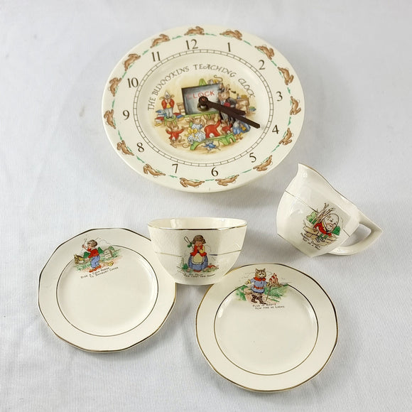 Five Pieces of Children's Pottery, Bunnykins, and Sylvan Items.