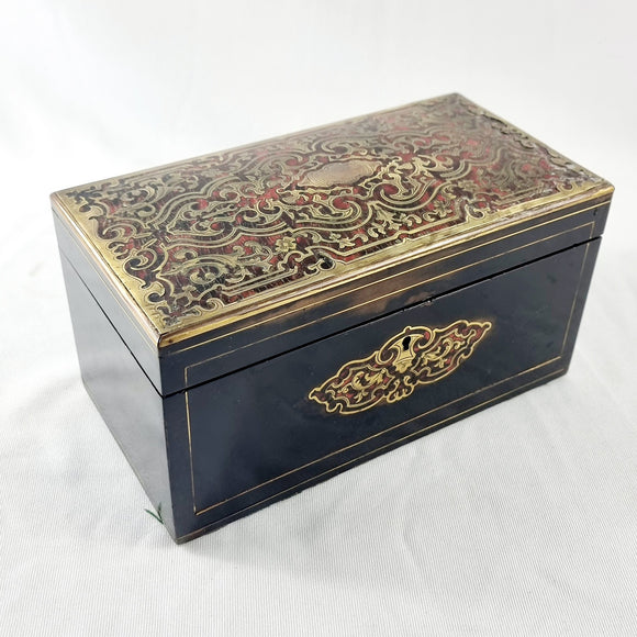 Antique 19th Century Tortoise Shell and Brass Inlaid Boulle Work Tea Caddy.
