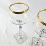 Pair of Gold Rim, Square Based Italian Design Wine Glasses