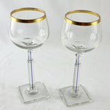 Pair of Gold Rim, Square Based Italian Design Wine Glasses