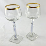 Pair of Gold Rim, Square Based Italian Design Wine Glasses