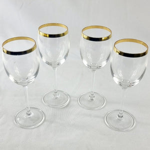 Set of Four Gold Rimmed Crystal Wine Glasses
