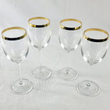 Set of Four Gold Rimmed Crystal Wine Glasses