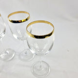 Set of Four Gold Rimmed Crystal Wine Glasses