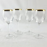 Set of Four Gold Rimmed Crystal Wine Glasses
