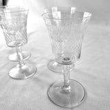 Set of Four Vintage Etched Sherry Glasses.