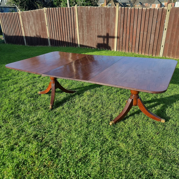 Antique 19th Century Twin Pedestal Solid Mahogany Dining Table.