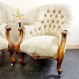 Antique Pair of Walnut Victorian 19th Century Button Back Armchairs