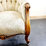 Antique Pair of Walnut Victorian 19th Century Button Back Armchairs