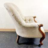 Antique Pair of Walnut Victorian 19th Century Button Back Armchairs