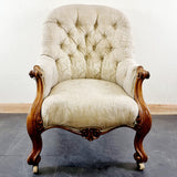 Antique Pair of Walnut Victorian 19th Century Button Back Armchairs