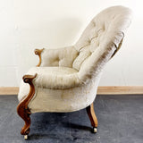 Antique Pair of Walnut Victorian 19th Century Button Back Armchairs