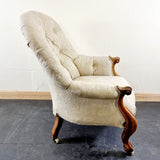 Antique Pair of Walnut Victorian 19th Century Button Back Armchairs