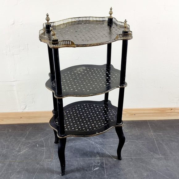Antique Napoleon III Etagere,Ebony, paper mache inlaid Three Tier Stand.