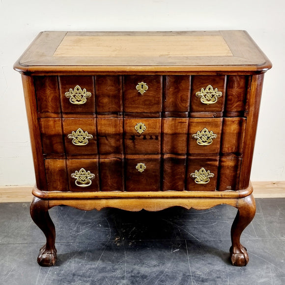 Antique 19th Century Walnut Dutch Serpentine Chest of Three Drawers.