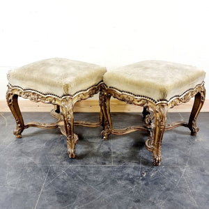 Antique Pair of French 19th Century Giltwood Stools.