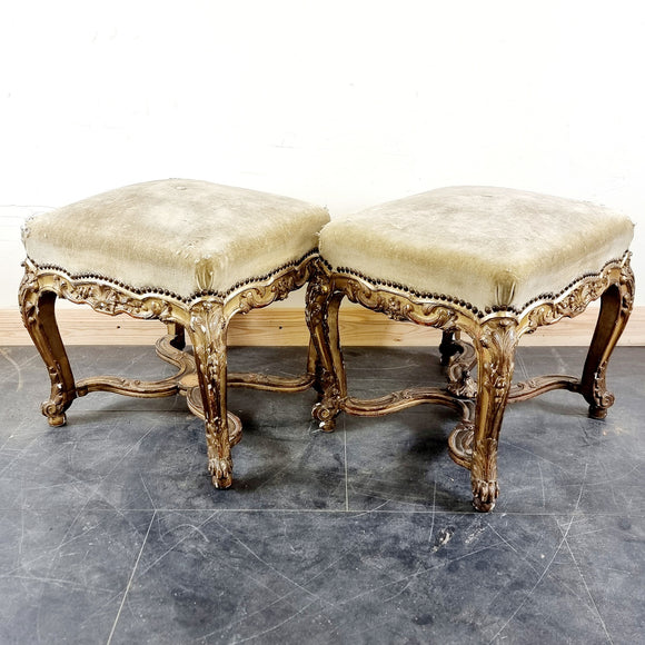 Antique Pair of French 19th Century Giltwood Stools.