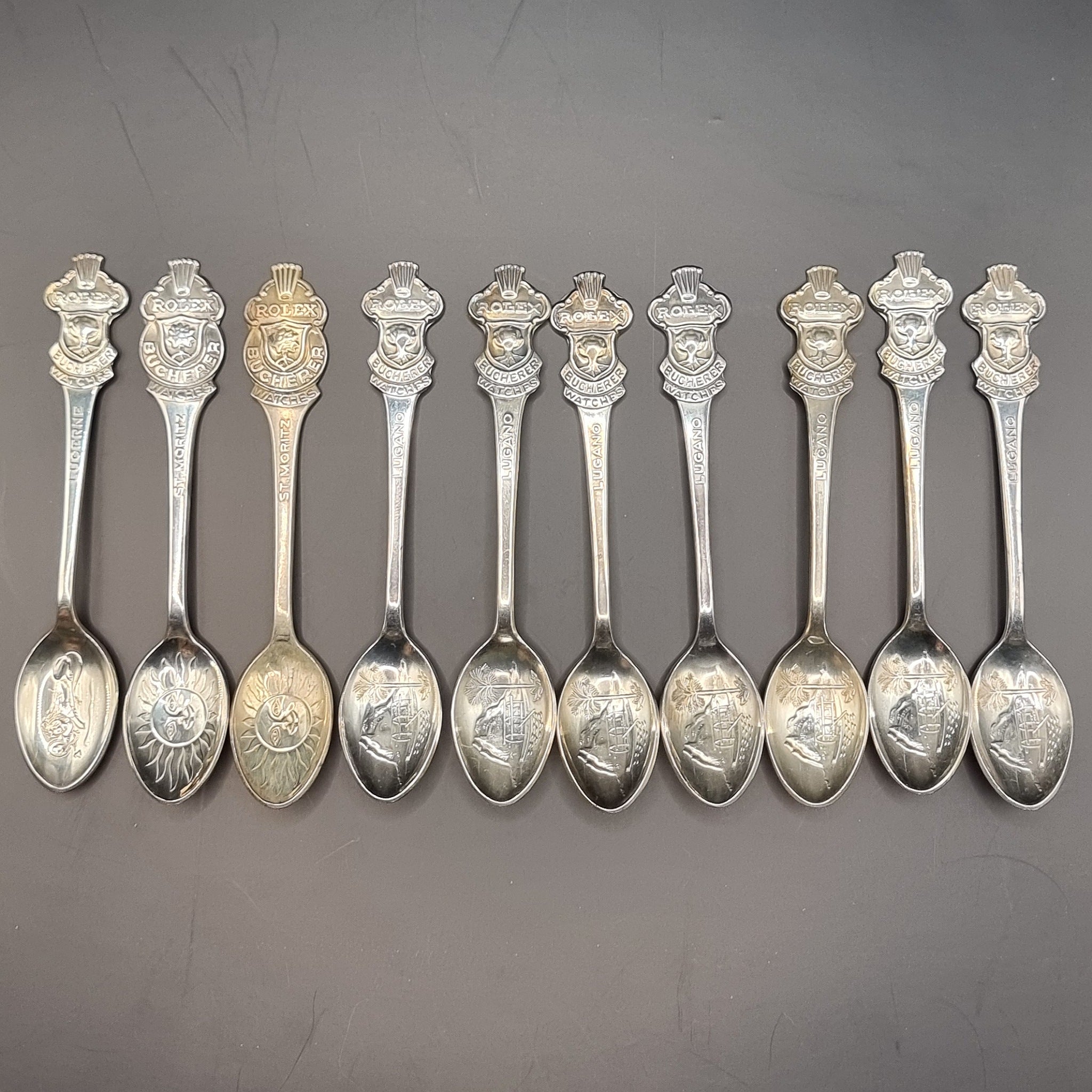 *Boomerang*　Rolex spoons Collection of 10 Vintage Rolex Bucherer Spoons, St Moritz, Lugano, and