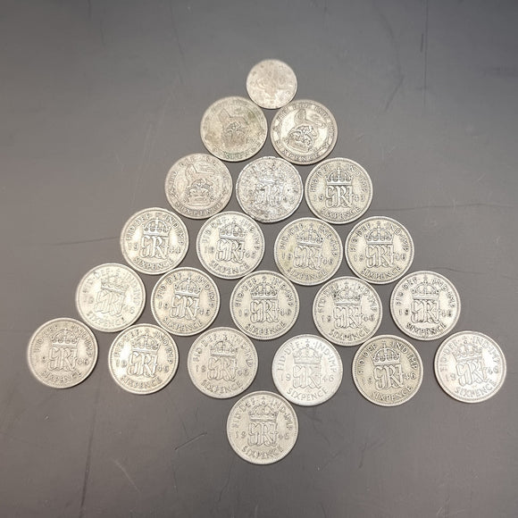 Collection of Silver Sixpence and a single Turkish/ Ottoman Coin 1923, 25, 27, 1942, 43, 44, 45, and 46.