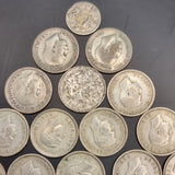 Collection of Silver Sixpence and a single Turkish/ Ottoman Coin 1923, 25, 27, 1942, 43, 44, 45, and 46.